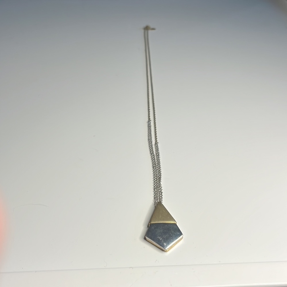 Ann Taylor LOFT two tone geometric diamond drop  pendant necklace - Picture 3 of 4
